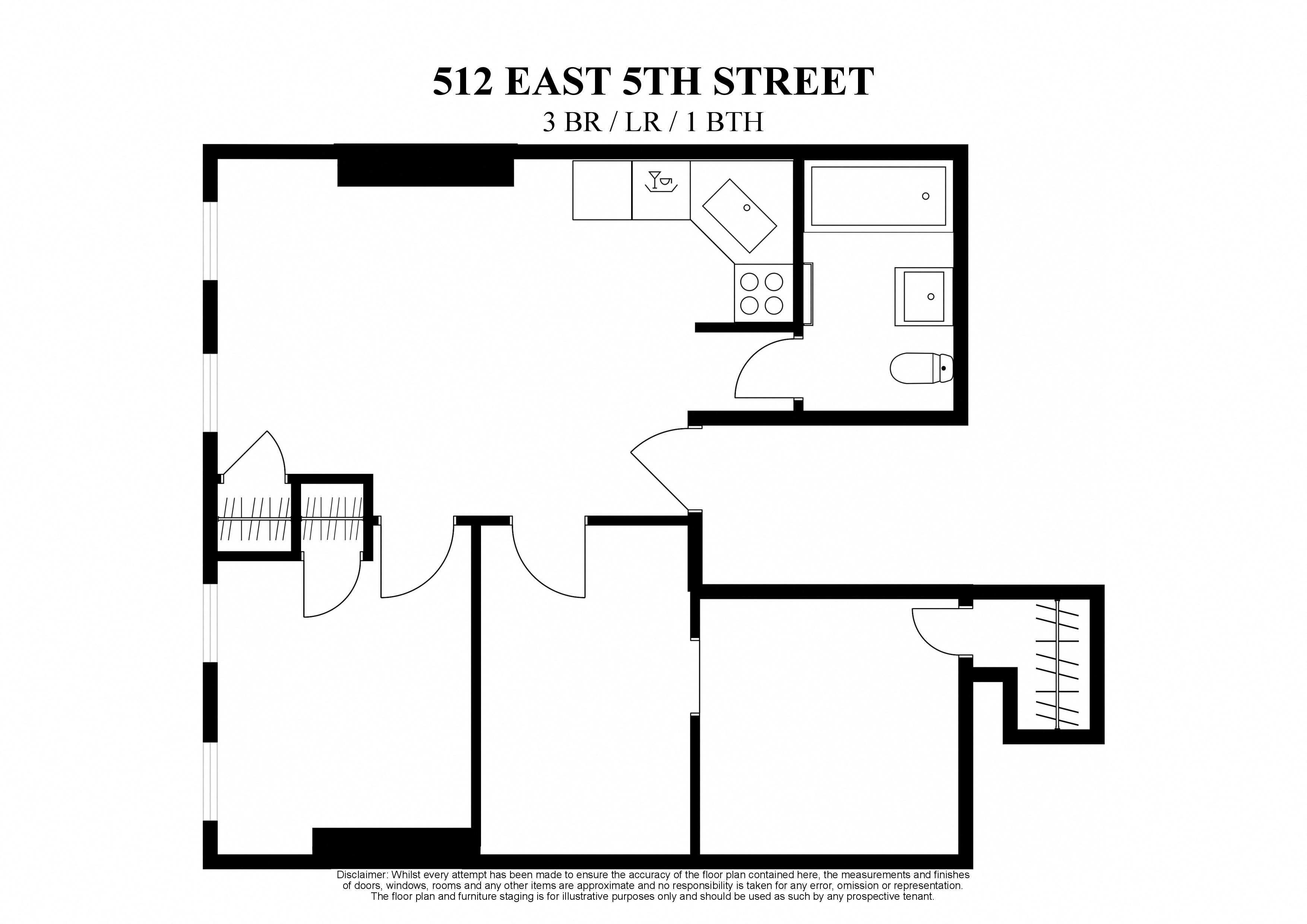 512 EAST 5TH STREET - 3 BR - LR -1 BTH - (5125)
